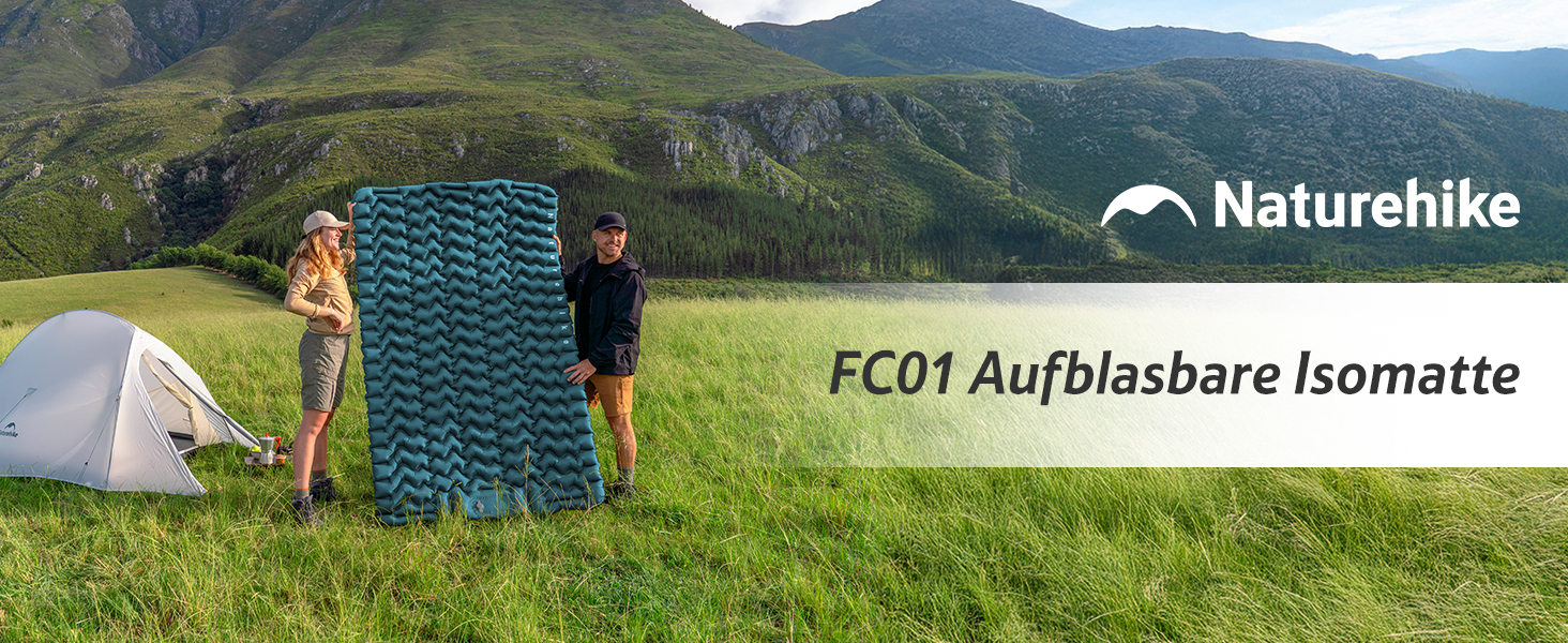 Надувний кемпінговий килимок Naturehike Ultralight з вбудованим насосом для туризму та кемпінгу, темно-синій, двоповерховий