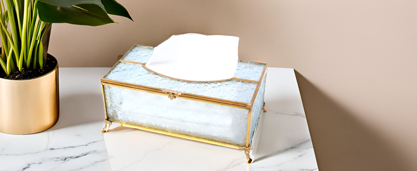 Скляна коробочка для серветок SLHEQING Gold - прямокутна, для ванної, вітальні, спальні, офісу