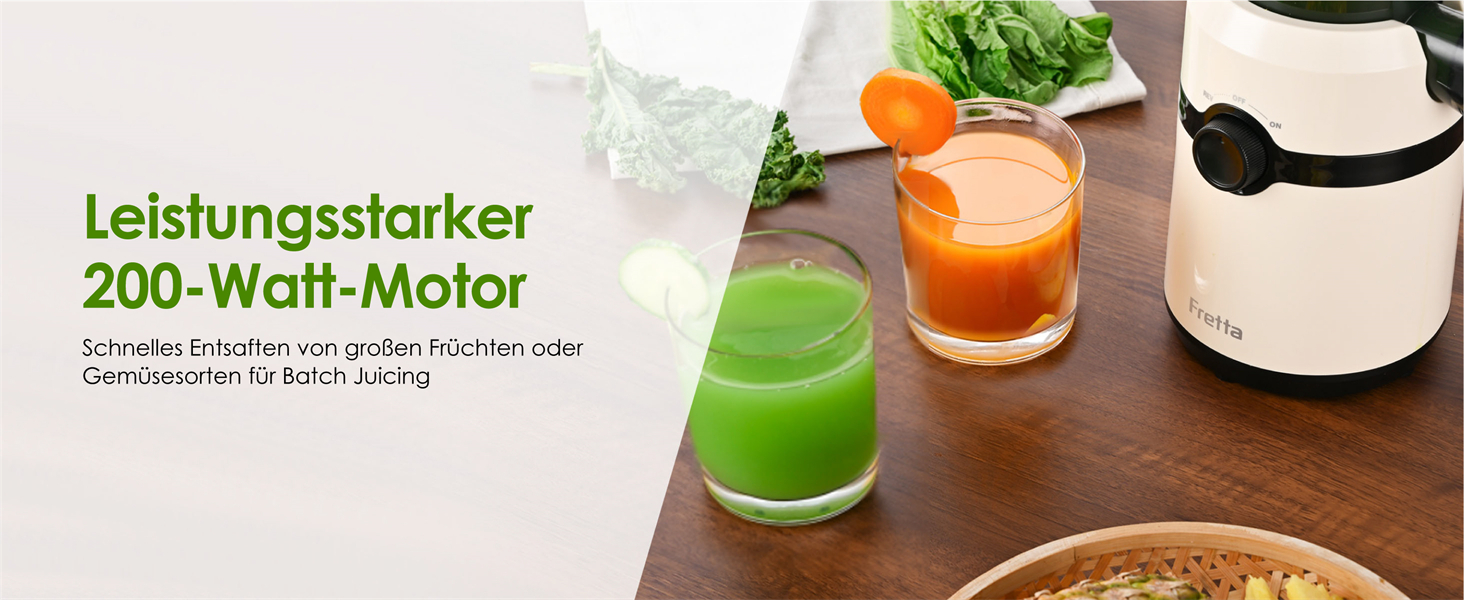 Фреш-прес Fretta: повільний соковичавник з широкою годівницею 108 мм, 200W, 1л, BPA-free Tritan, білий