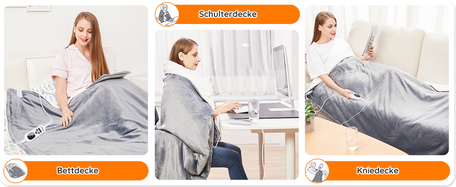Електрична ковдра Mia&Coco з автовимкненням, 10 температурних режимів, таймер до 9 годин, захист від перегріву, фланель, 130x160 см, сіра