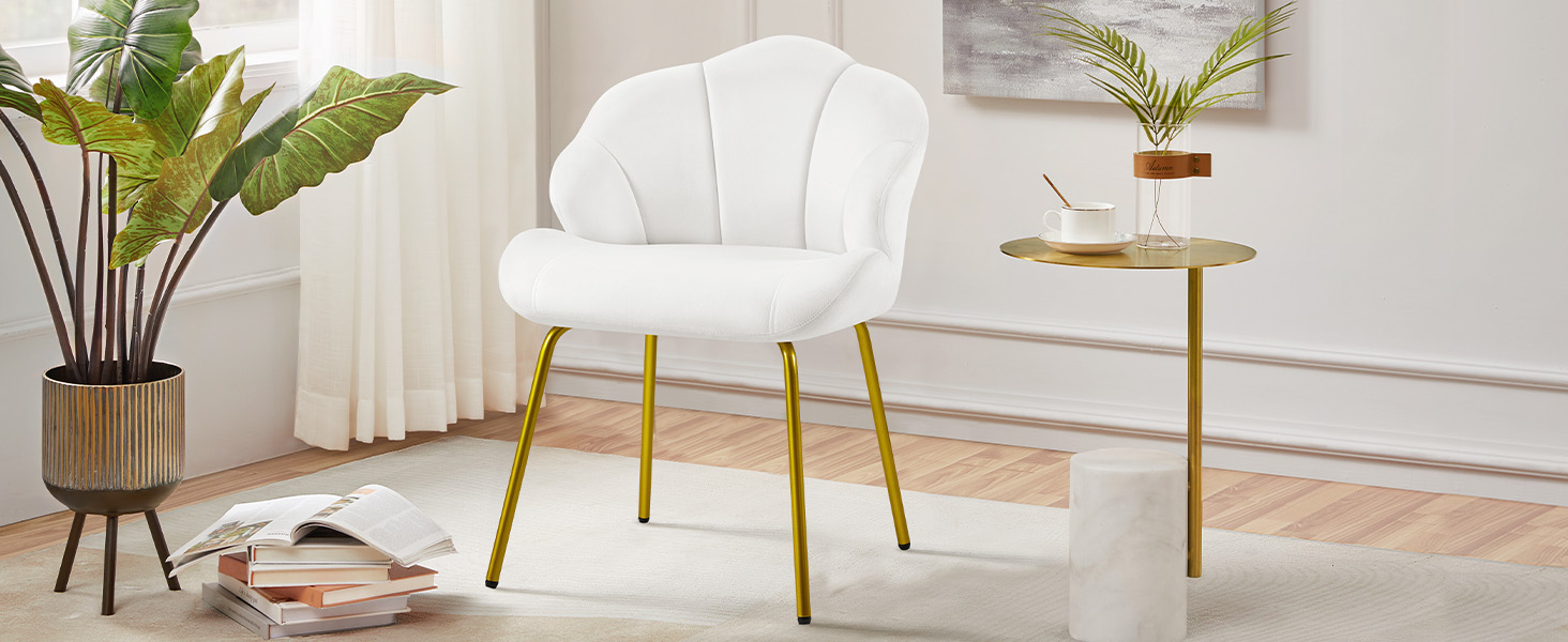 Крісла-черепашки Yaheetech, 2 шт., білі. Сучасні крісла з металевими ніжками, для вітальні, туалетного столика, спальні. Поліестер.