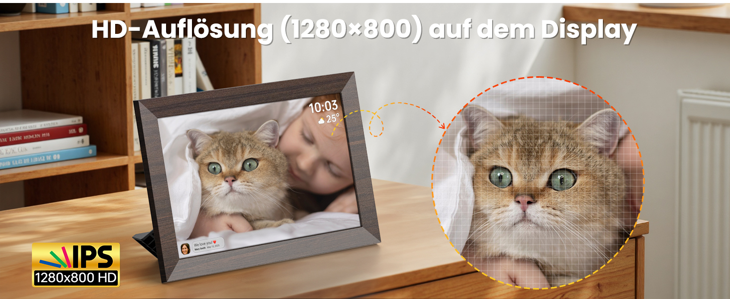 Frameo Цифровий фоторамка WiFi, 10.1 дюйма, HD IPS сенсорний екран, 32 ГБ пам'яті, автоматичне обертання, хмарна підтримка, віддалене завантаження фото та відео