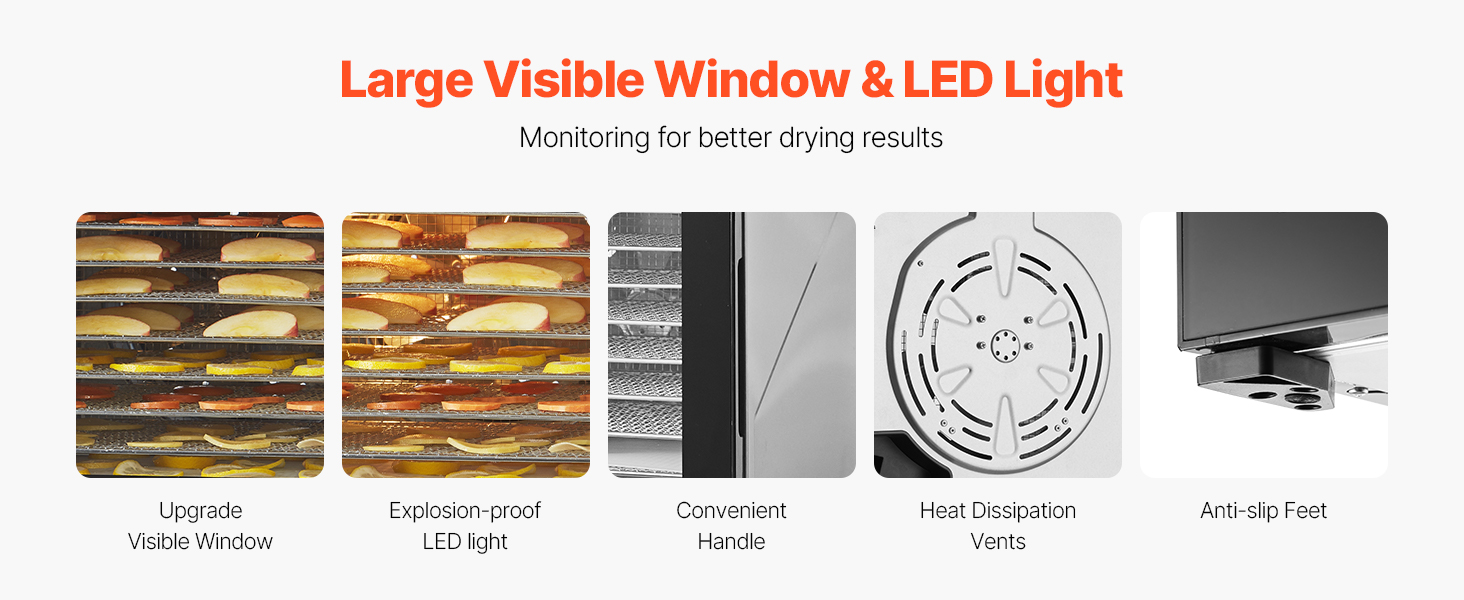 Електрична сушарка для продуктів VEVOR з 10 чашами з нержавіючої сталі, 1000 Вт, сушарка для м'яса, фруктів, овочів, трав, собачих ласощів