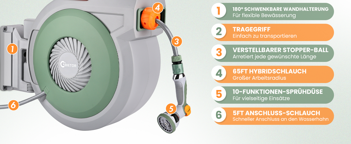 Висувна касета для шланга на стіну, шланг +2м, садовий шланг з пістолетом для поливу, система повільного відмотування, фіксація шланга на будь-якій довжині, поворотна кріплення 180°, (38M)