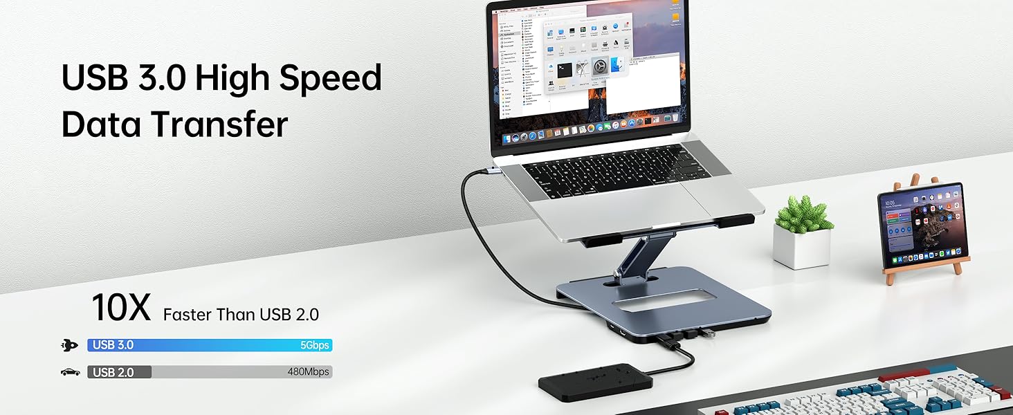 Підставка для ноутбука BENFEI з алюмінію та USB-C док-станцією 6в1, HDMI 4K@60Hz, 4*USB3.0, 100W PD, сумісна з MacBook Pro/Air, iPad Pro, XPS, Thinkpad