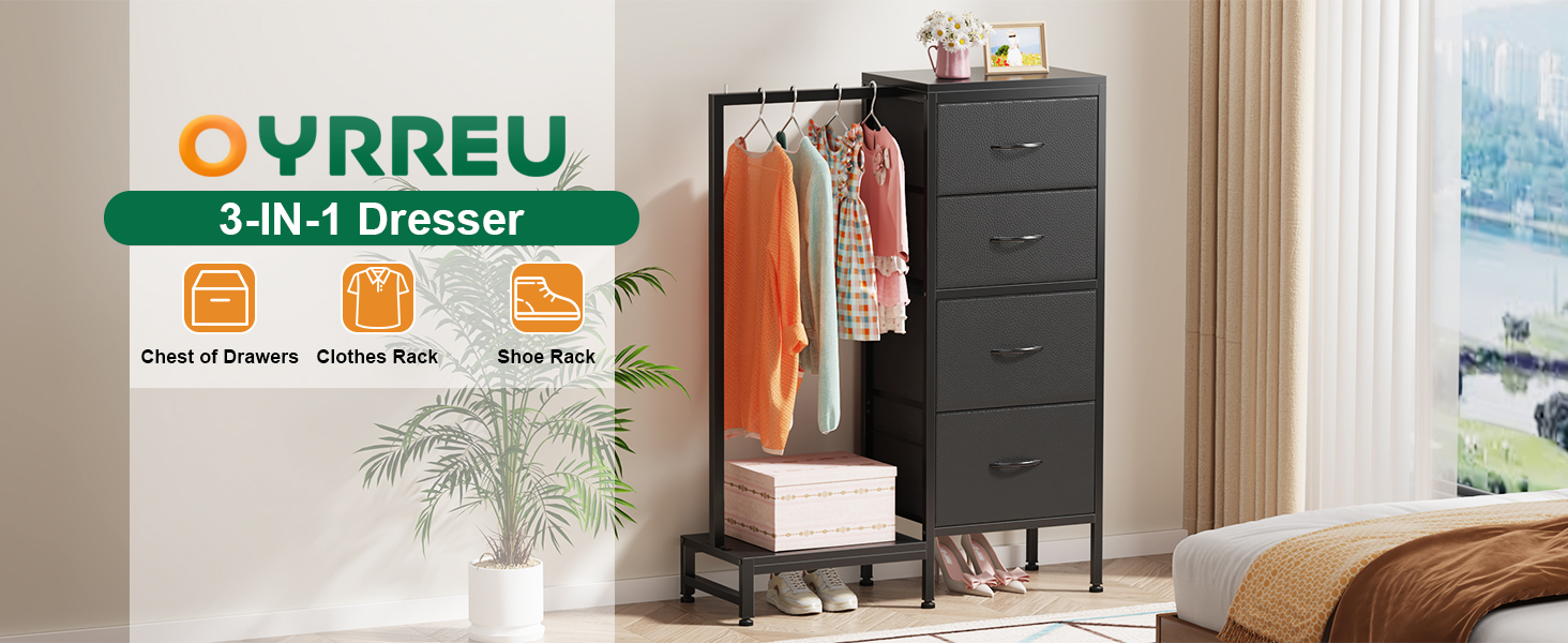 Комод 111 см з 4 висувними ящиками з тканини, шафа для одягу, комод для спальні, вітальні, коридору, чорний (30T x 76.5B x 111H см)