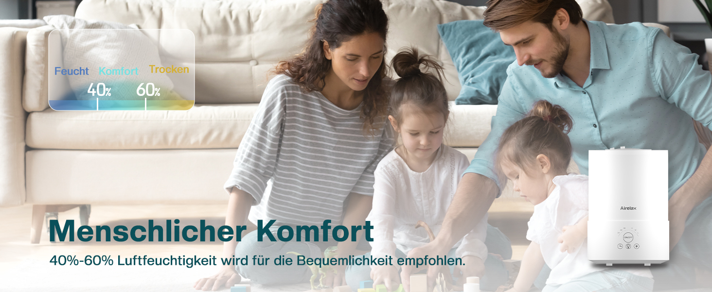 Зволожувач повітря Airelax 2.5л, Ультразвуковий, Зволожувач для спальні з подвійним розпиленням 360°, Тихий (23дБ), Аромадифузор з режимом сну, Автовимкнення