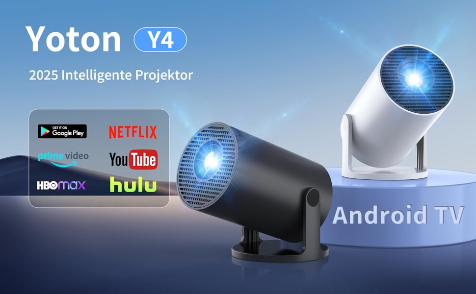 Смарт проєктор Yoton Y4 Mini Beamer: 1080P, WiFi, Bluetooth, Android TV, корекція трапецеїдальних спотворень, для домашнього кінотеатру, сумісний з Phone/PC/Mac/Switch, білий