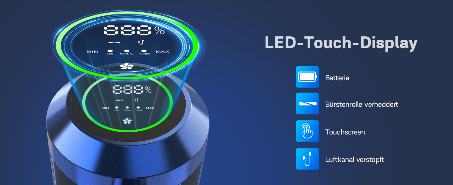 Бездротовий пилосос Nigecue 550W з акумулятором, 45000Pa, 60 хвилин роботи, Smart-дисплеєм, антизаплутувальною щіткою, 1.5L контейнером для сміття, для твердих поверхонь, килимів та шерсті тварин