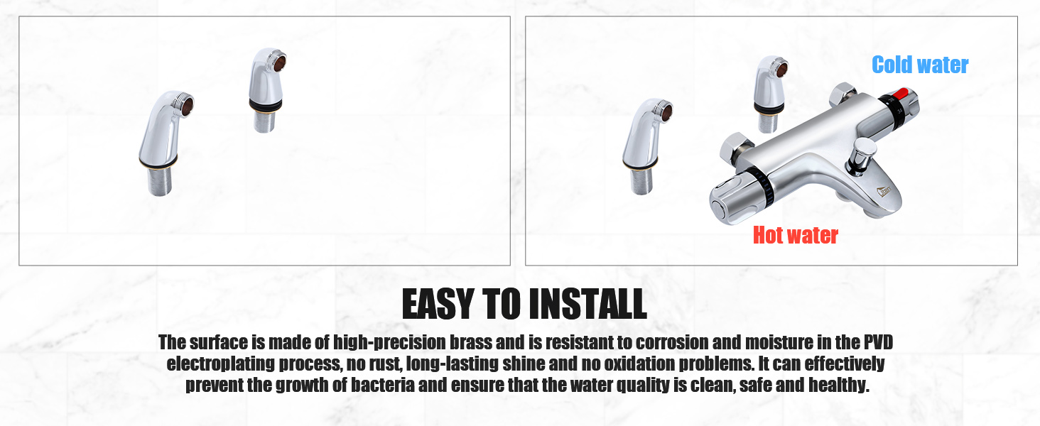 Змішувач для ванни з термостатом Uten, 2 виходи, латунь (срібло-1), захист 38°C