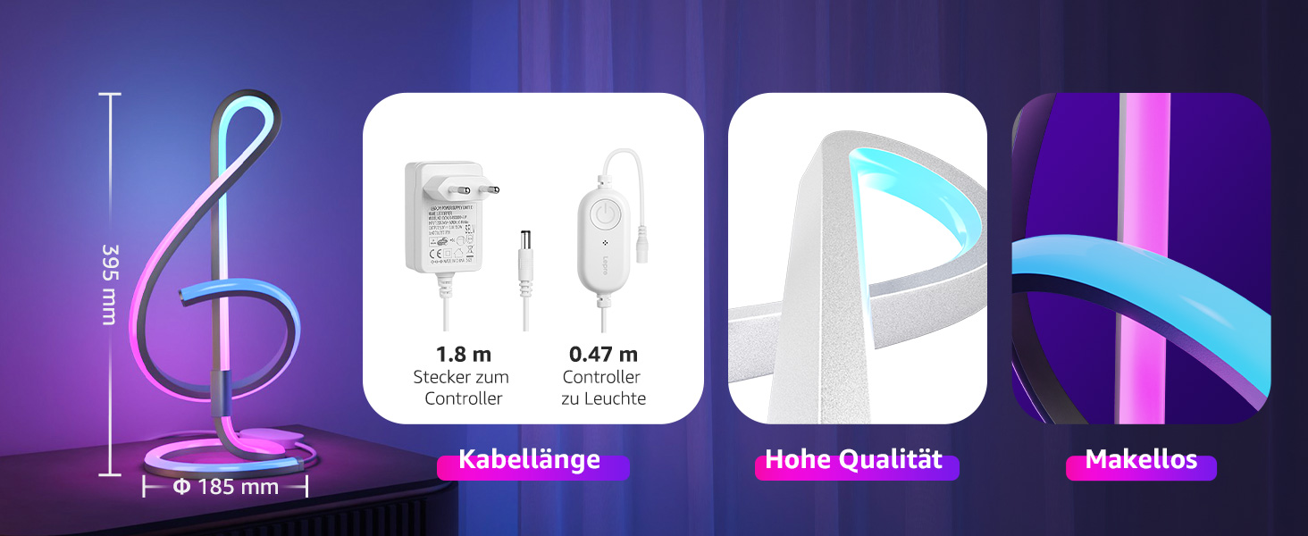 Lepro AI розумна настільна лампа TB2 з персоналізованим AI-дизайном освітлення, синхронізація з музикою/керування через додаток, регулювання яскравості, RGB+IC технологія, сумісна з Alexa/Google, без пульта керування, дизайн 'Скрябін'