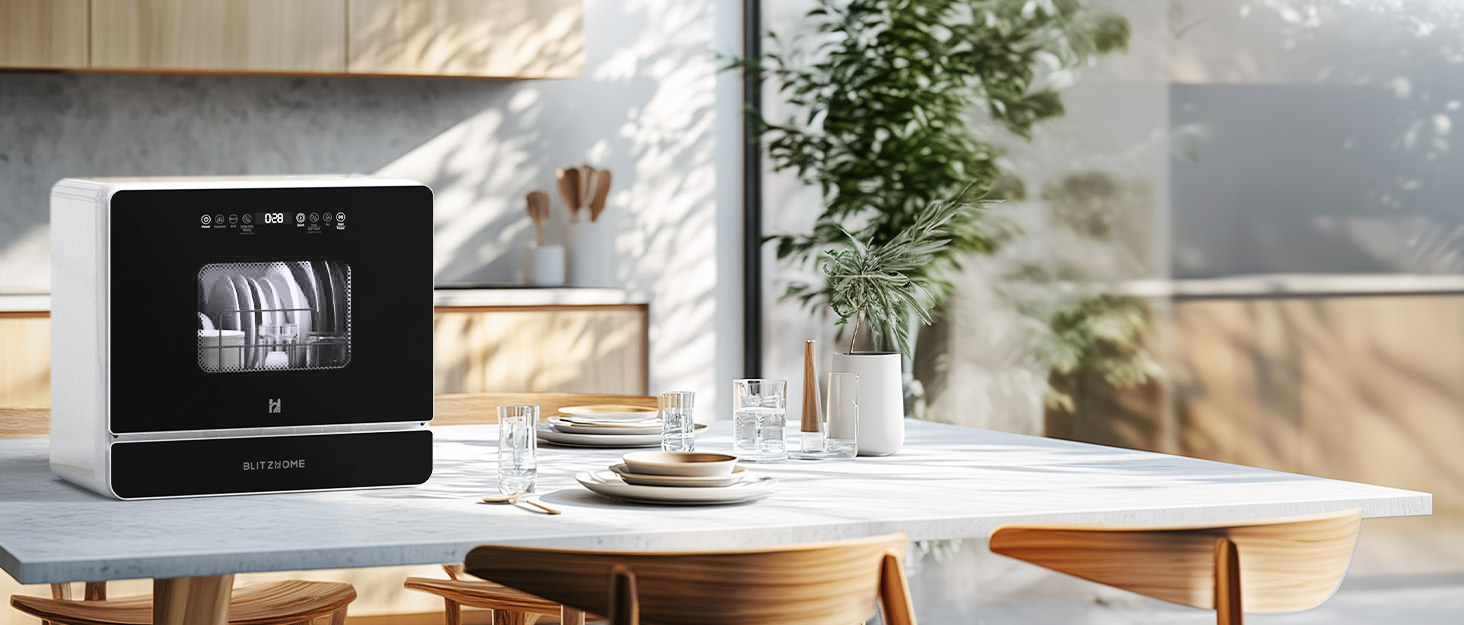 Міні посудомийна машина BLITZHOME з сенсорним керуванням, 9 програм, портативна для кемпінгу, 5.2L, з/без підключення до води, сушка, відкладений старт