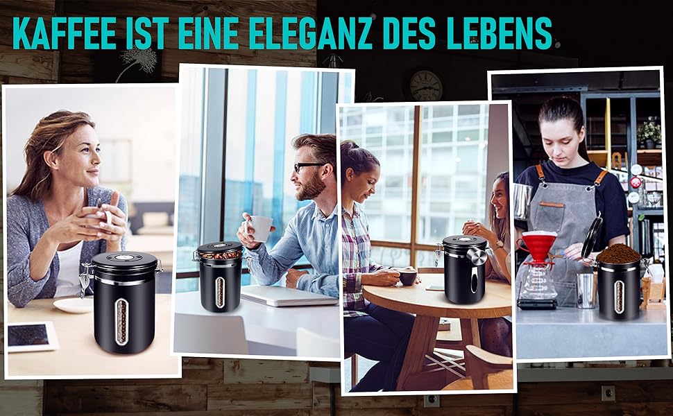 Контейнер для кави 1 кг з нержавіючої сталі з герметичним клапаном, вікном та мірною ложкою