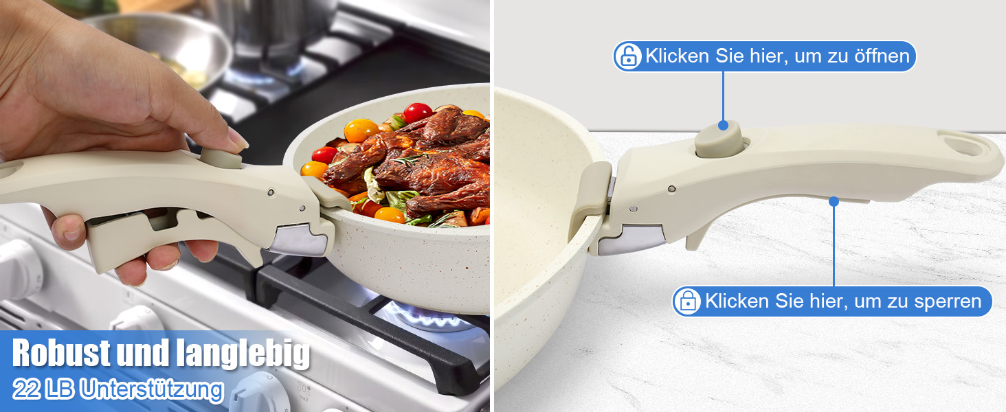 Набір посуду GFTIME 17-ти частинний з антипригарним покриттям Ceramic, для всіх плит (індукція), зі знімними ручками, 20/26 см скляні кришки, без PFOA/PTFE/PFAS