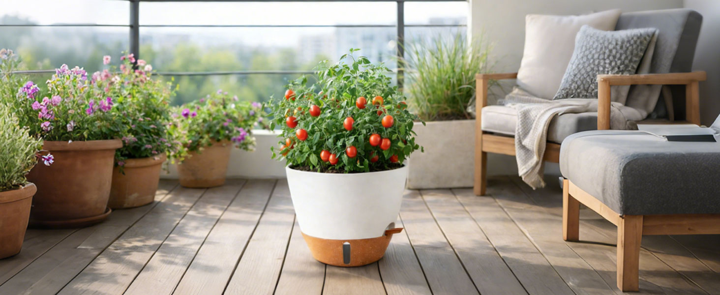 Набір 4 самополивні горщики для квітів T4U з індикатором рівня води, легкі у догляді, великі (25 см, білі)