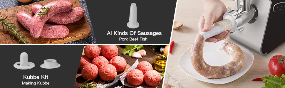 Електричний м'ясоподрібнювач COOCHEER 2000W з 3 насадками для фаршу, ковбас та кіббе | Для дому та дитячого харчування