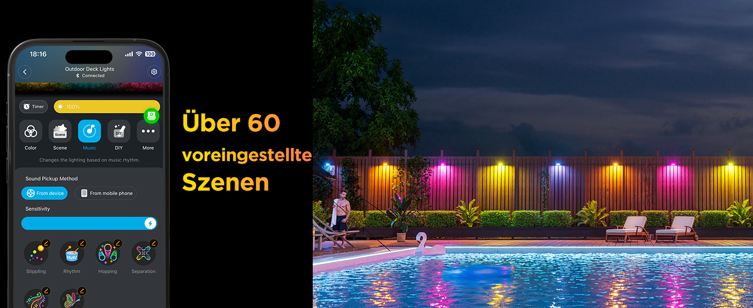 Розумні вуличні стінові світильники Govee Outdoor Wall Lights, RGBWIC, водонепроникні IP65, комплект 12 шт.