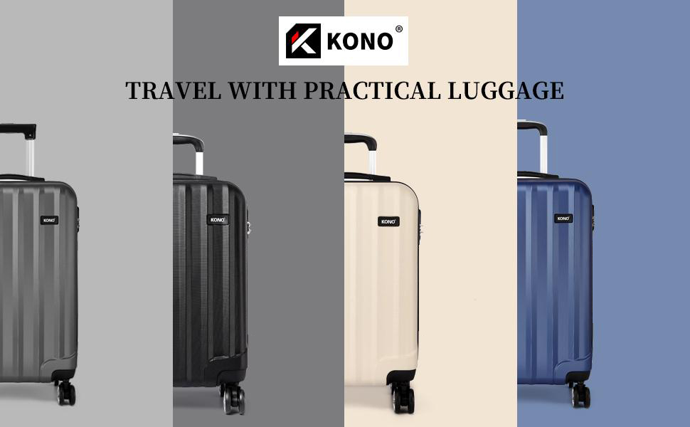 KONO Легкий ручний багаж, 55 x 35 x 20 см, жорсткий корпус, ABS, 4 колеса, бежевий колір