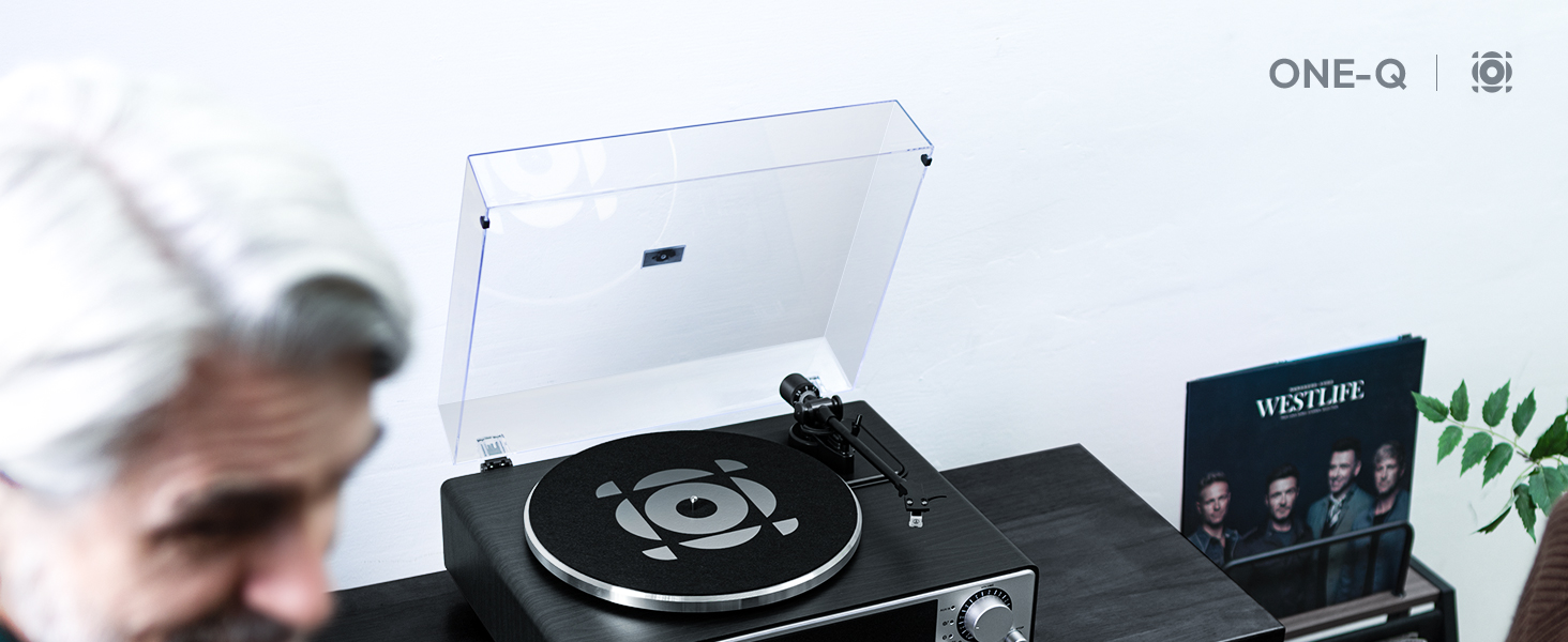 ONE-Q HiFi-програвач вінілу з Bluetooth, вбудованими динаміками, фонокоректором, магнітною голкою AT-3600L, 33/45 об/хв, чорний