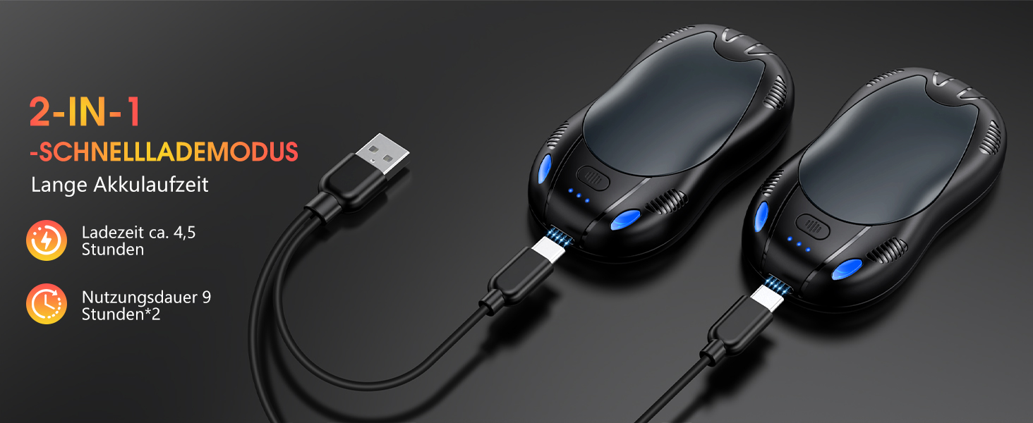 Електричні грілки для рук FANDLISS з акумулятором 10000mAh, двосторонній нагрів, магнітний набір 2 шт., USB, 3 режими нагріву, для кемпінгу та активного відпочинку, подарунок