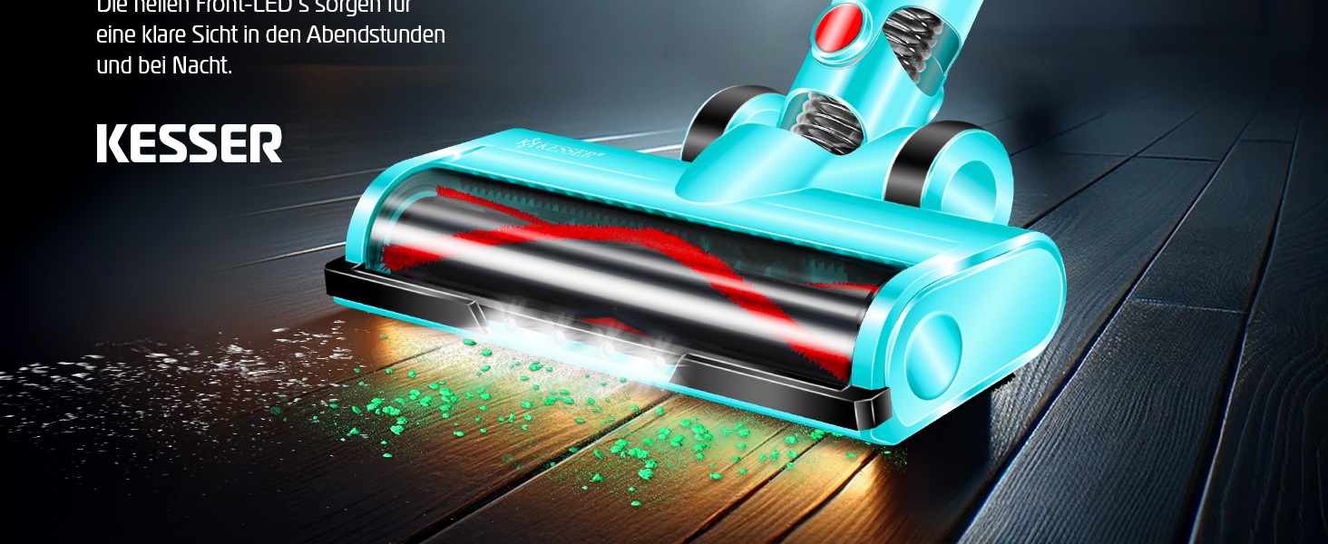 Бездротовий акумуляторний пилосос KESSER® з LED дисплеєм та аромакапсулою | Бездротовий пилосос без мішка з антизаплутаною насадкою, HEPA-фільтром, час роботи до 60 хвилин, для твердих поверхонь та килимів, чорний/червоний