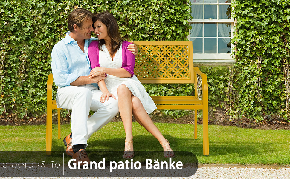 Металева лавка Grand Patio для саду, парку та балкону - 2-3 місця, ретро-стиль, сіра (сірка), сталь, чавун