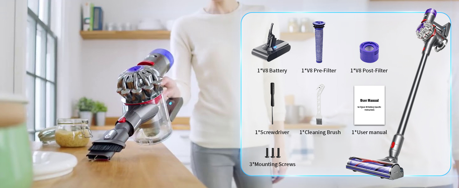 Акумулятор для пилососа Dyson V6 Powtree (2 фільтри, захисна кришка, гвинти) 6.0Ah Сірий