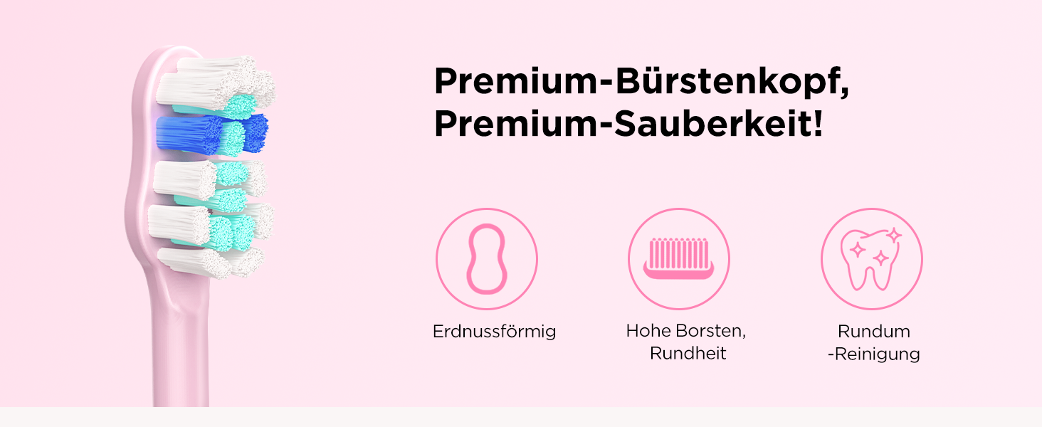 Електрична зубна щітка звукового типу для дорослих та дітей, 5 режимів чищення, 3 рівні інтенсивності, таймер, 8 насадок, чохол для подорожей, рожевий колір