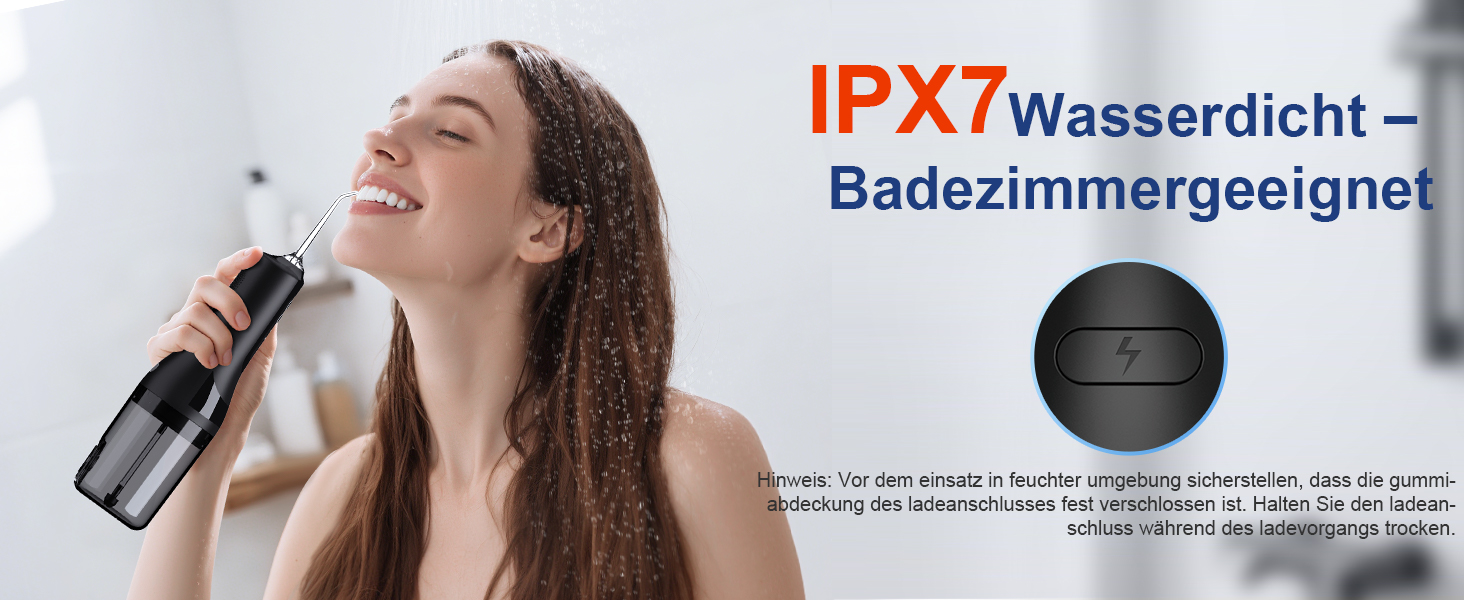 Електрична ірigator для порожнини рота Munddusche: покращена модель 2025, 260 мл резервуар, IPX7 водонепроникність, 5 насадок, 4 режими, для подорожей та дому. Чорний