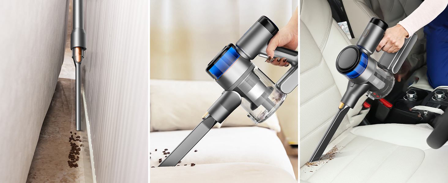 Акумуляторний пилосос Dzaki 45KPa бездротовий без мішка з дисплеєм, антинамотувальна щітка, 55 хв роботи, знімна батарея, для твердих поверхонь, шерсті тварин, килимів, авто (Золотистий сірий)