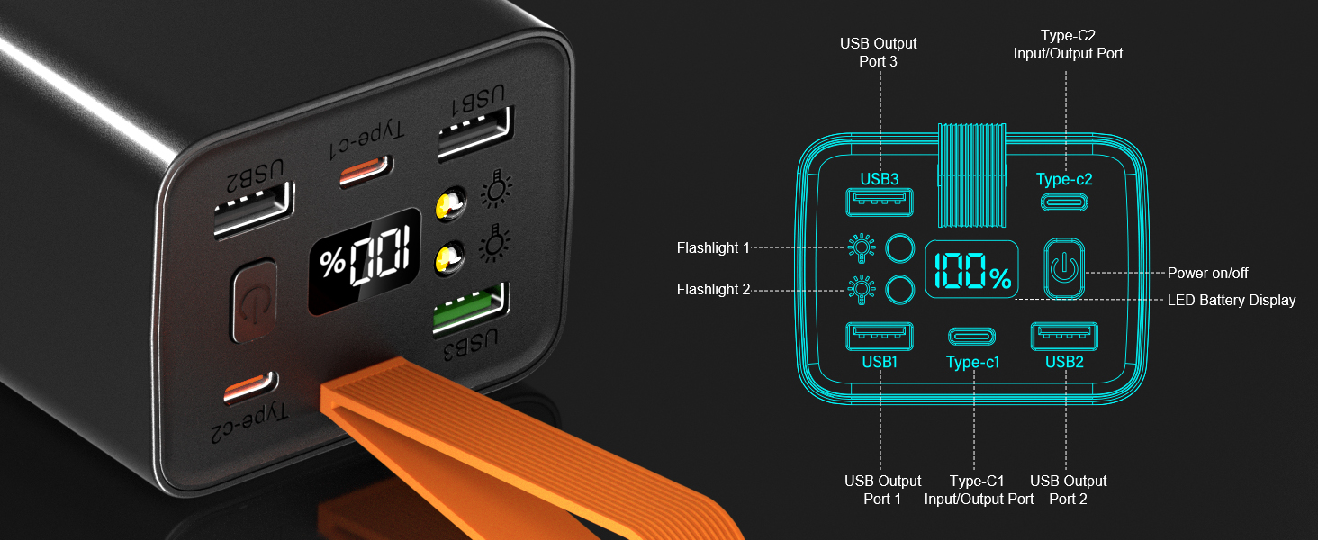 Портативний зарядний акумулятор 140W 70000mAh з USB-C PD 3.0 для ноутбуків, iPhone, Galaxy, MacBook, Dell та інших пристроїв (чорний)