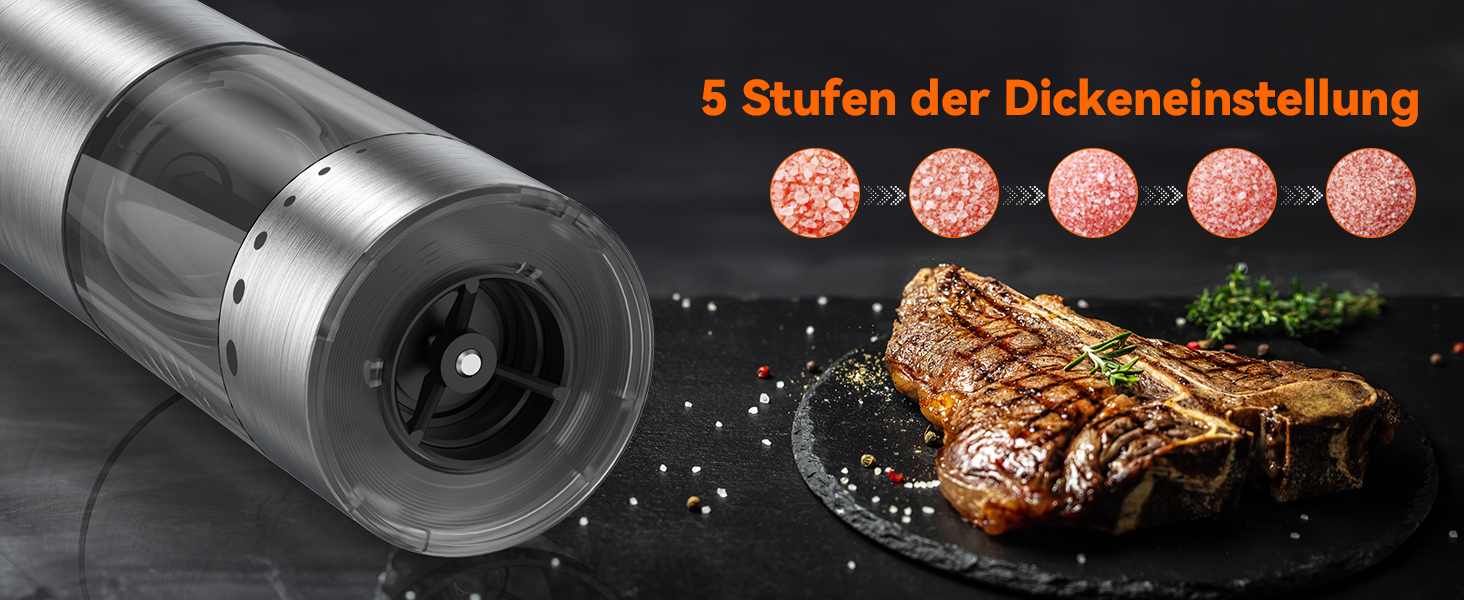 Електричні воксайон (VOXON) набори для солі та перцю (2 шт.) з USB-зарядкою, велика ємність, регулювання помелу, керамічний млин, LED-підсвітка, для барбекю, ресторану, кухні, сріблясті