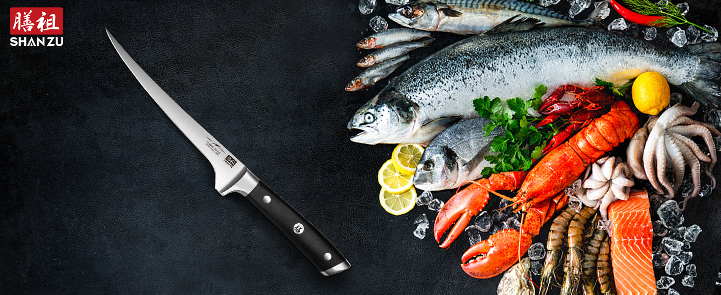 Набір кухонних ножів SHAN ZU з бруском, 14 предметів. Професійний німецький набір кухонних ножів з точильним бруском, набір ножів для кухні (ніж для філе)