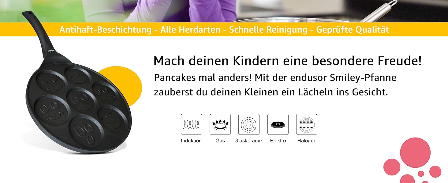 Дитяча сковорода для млинців зі смайликом і мотивом для смаження яєць діаметром 26 см з покриттям PowerShield / / індукційний керамічний газ E