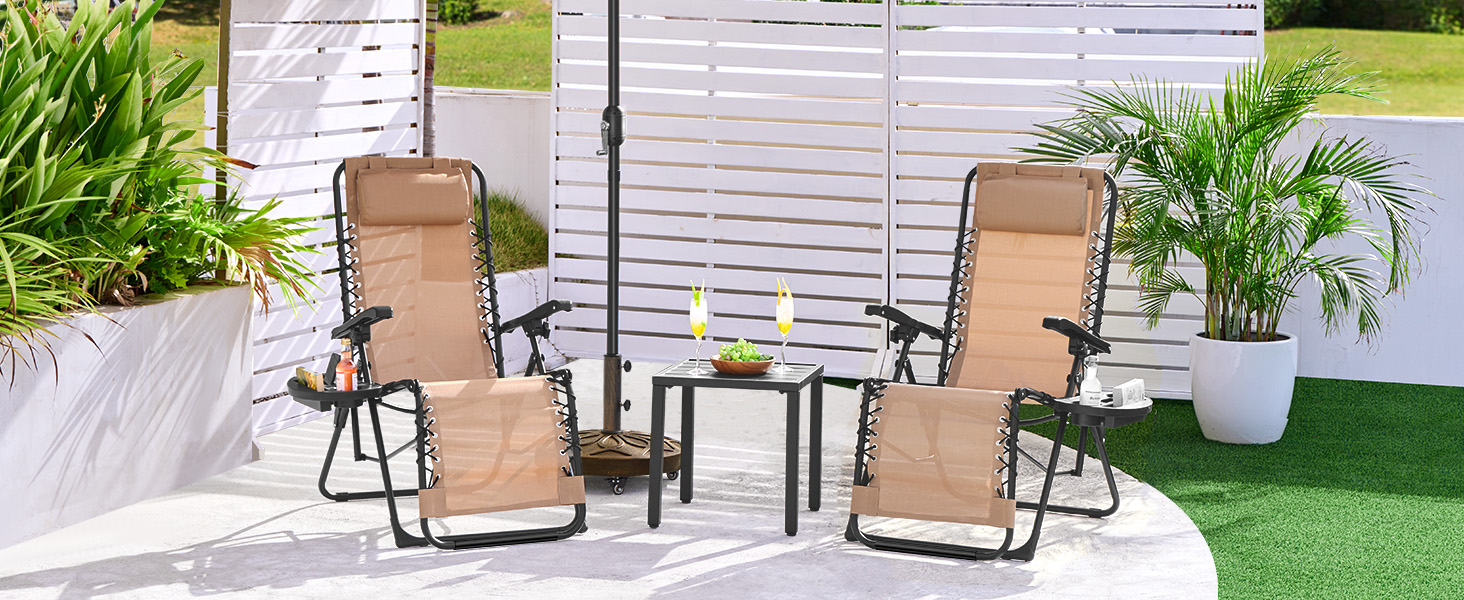 Розкішні лежаки для відпочинку Yaheetech (2 шт.) - складані, з подушкою та тримачем для напоїв, бежеві