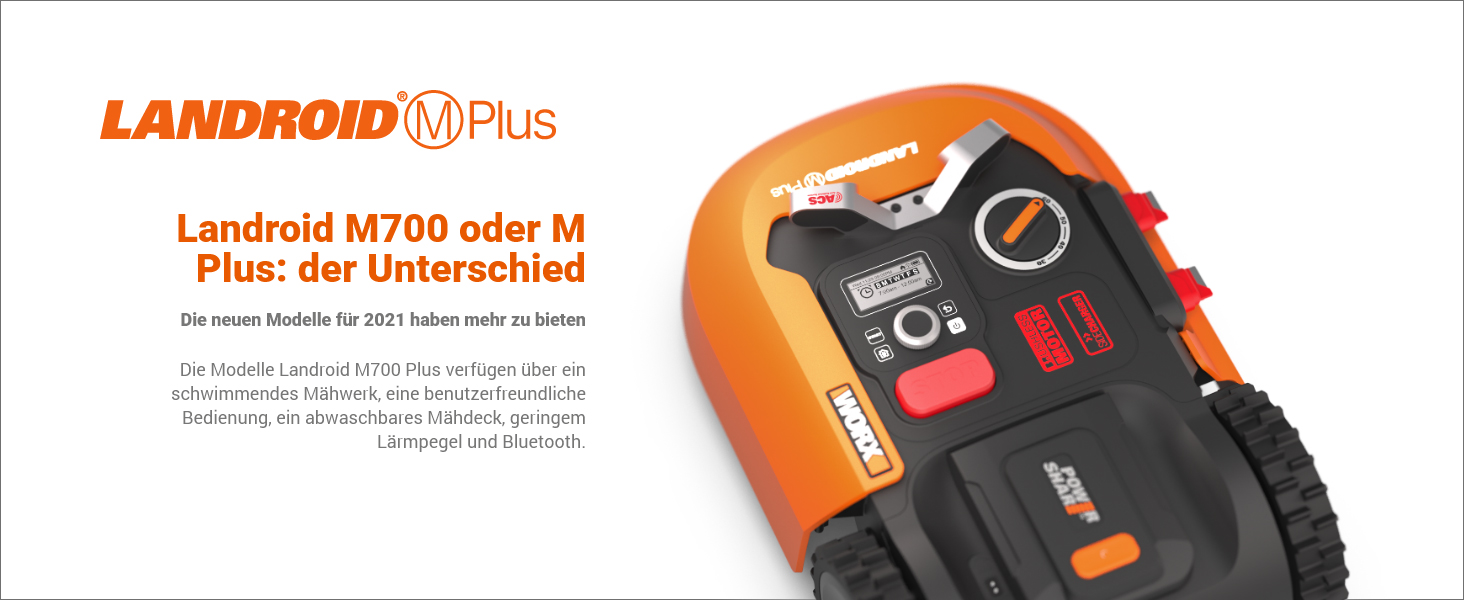 Робот-газонокосачка WORX Landroid Plus WR167E для газонів до 700 м² з обмежувальним кабелем (AIA Navigation, керування через додаток, плаваюче лезо, кут нахилу до 35%, ширина косіння 18 см, висота косіння 30-60 мм, WIFI + Bluetooth)