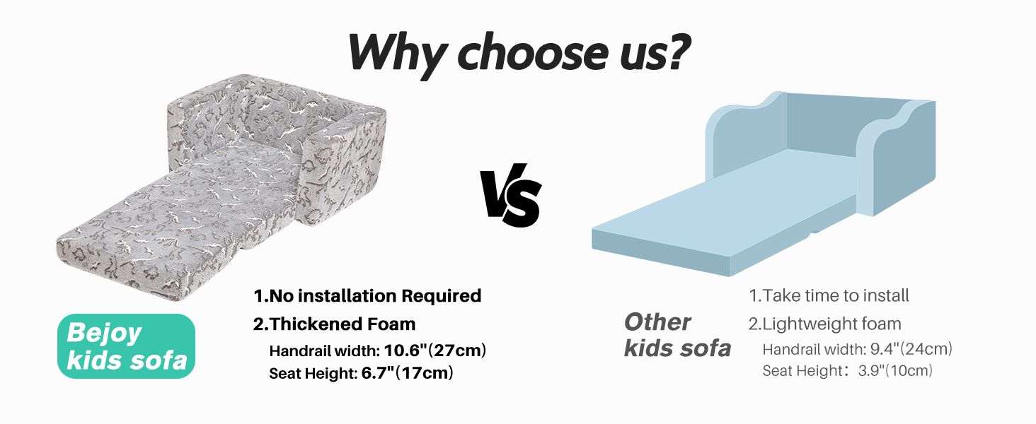 Дитяче диван-ліжко BEJOY 2 в 1 з розкладним механізмом, м'яке крісло, дитячий диван з Sherpa тканини, сірий з динозаврами, ідеальний подарунок для дівчаток та хлопчиків