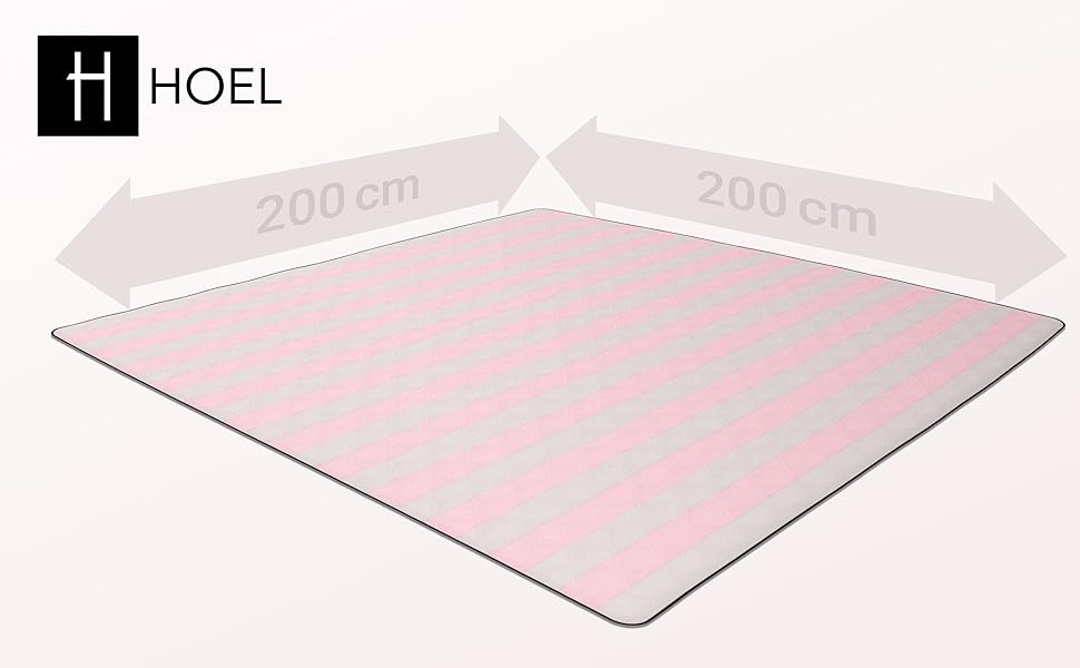 Водонепроникна плед-ковдра для пікніка та пляжу HOEL XXL 200x200 см, ізольований підстилка для кемпінгу (Рожевий - Слонова кістка)