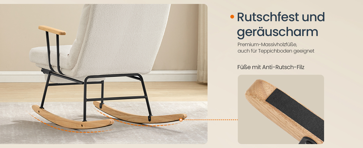 Крісло-гойдалка SONGMICS HOME з дерева каучука, флісова оббивка, регульована спинка, до 160 кг, для спальні/вітальні, LYY016LJ01 (кремовий)