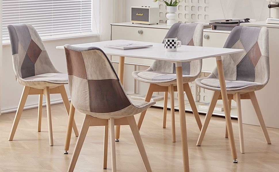 Стільці для їдальні в скандинавському стилі, ретро-дизайн, з м'яким сидінням, для кухні та офісу, з масивними буковими ніжками (набір 4 шт., сірий)