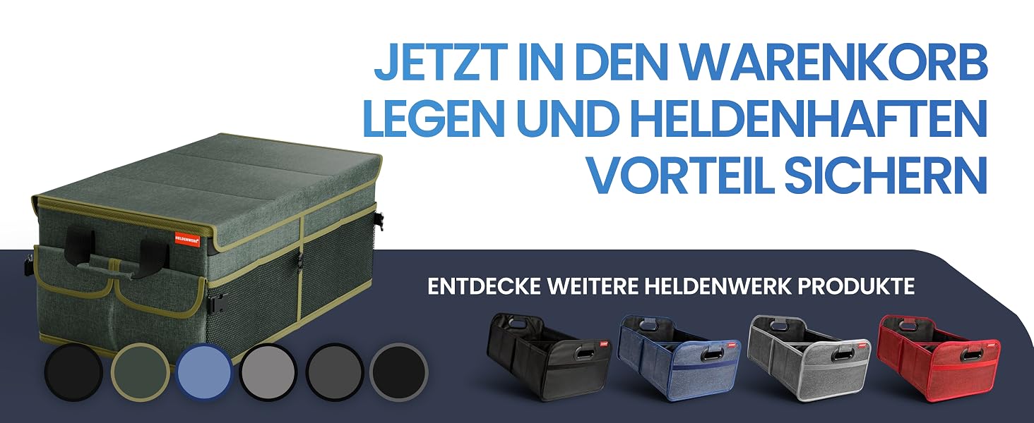 Складаний органайзер у багажник авто HELDENWERK® Premium з антиковзаючим покриттям (липучки), зелений з темно-зеленим кантом