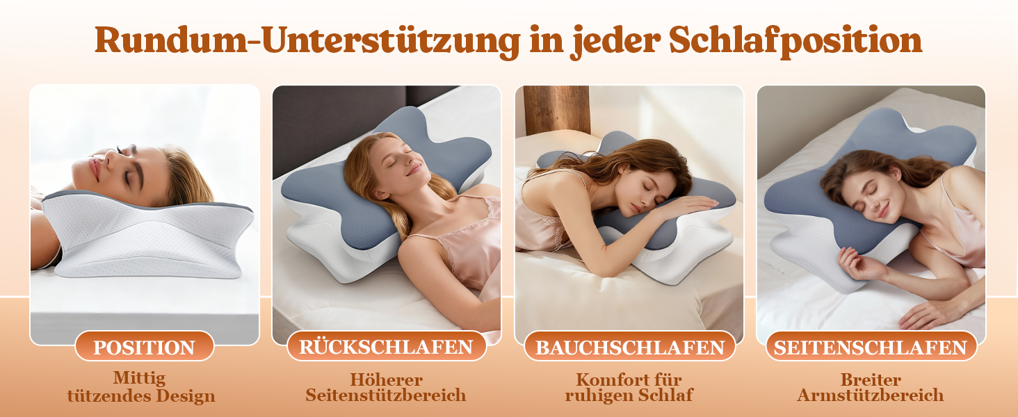Подушка для шиї з піни Memory Foam: ортопедична подушка для сну на боці, спині та животі (Сіра)