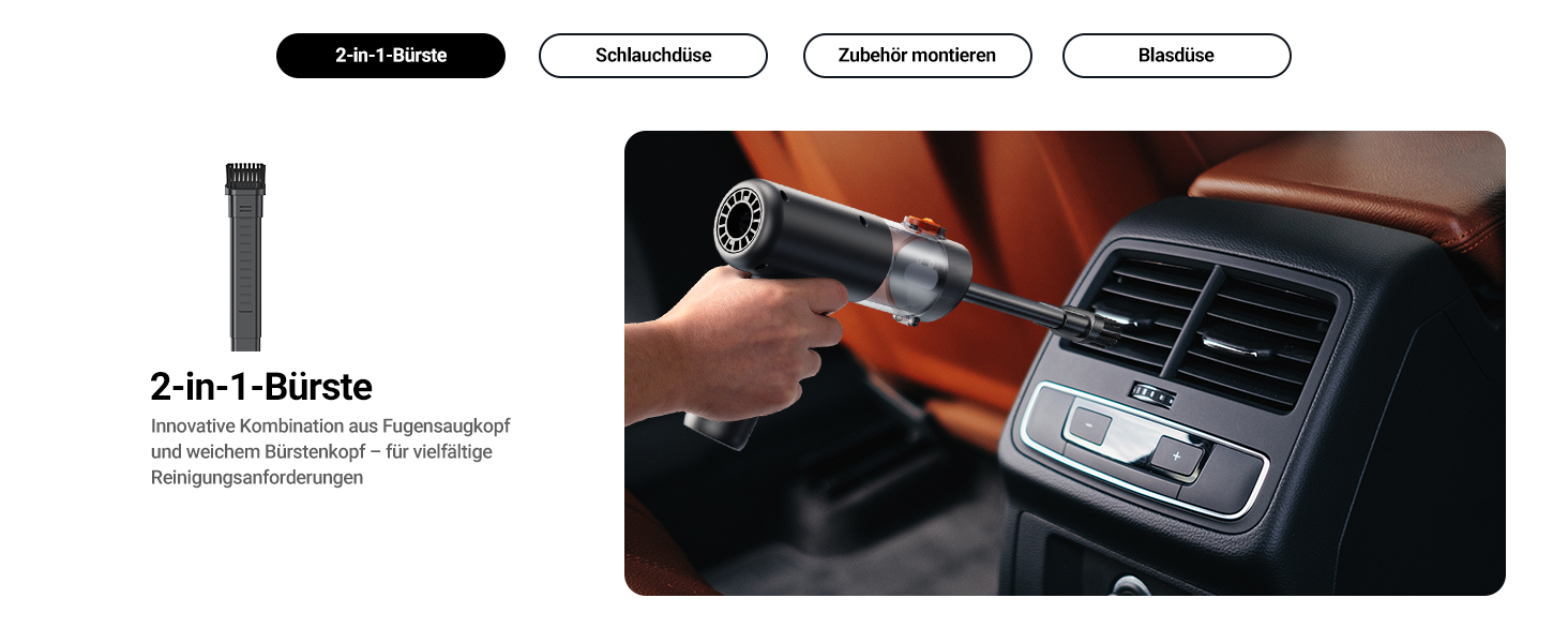 Акумуляторний ручний пилосмик SEALIGHT 32000Па, бездротовий автомобільний міні-пилосос 4-в-1 з безщітковим двигуном для шерсті тварин, авто та дому, темно-сірий матовий чорний