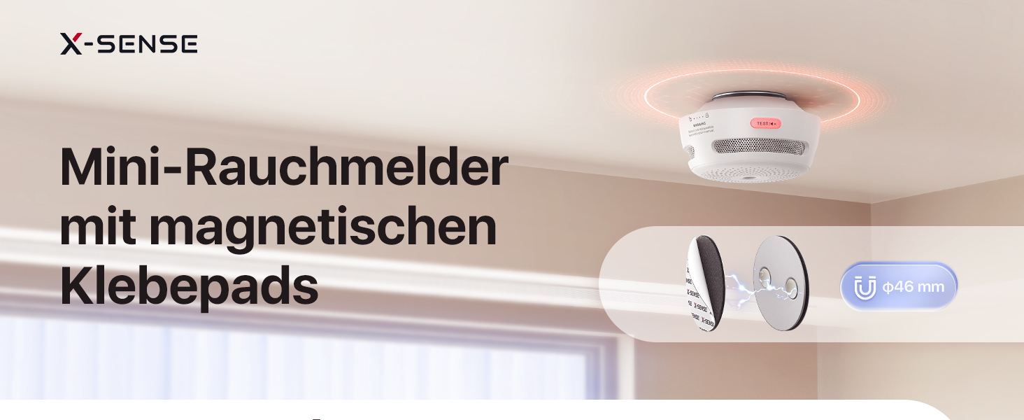 X-Sense Міні датчик диму з батареєю на 10 років та магнітним кріпленням, фотоелектричний, з кнопкою тестування/вимикання, XS01, 6 шт.