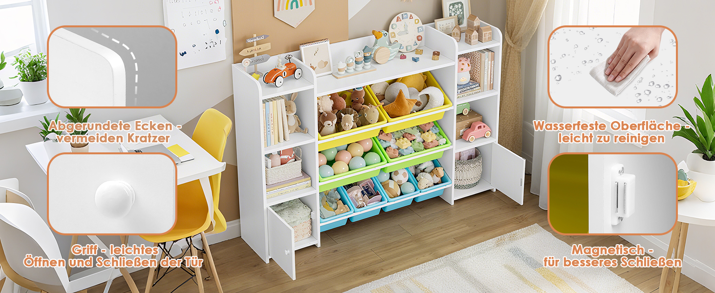 FOREHILL Дитяча полиця з 8 ящиками, дитячий шафа, книжкова полиця для дітей, органайзер для іграшок, меблі для дитячої кімнати, 138,8 x 94,3 x 29,6 см, білий (білий з зеленим)