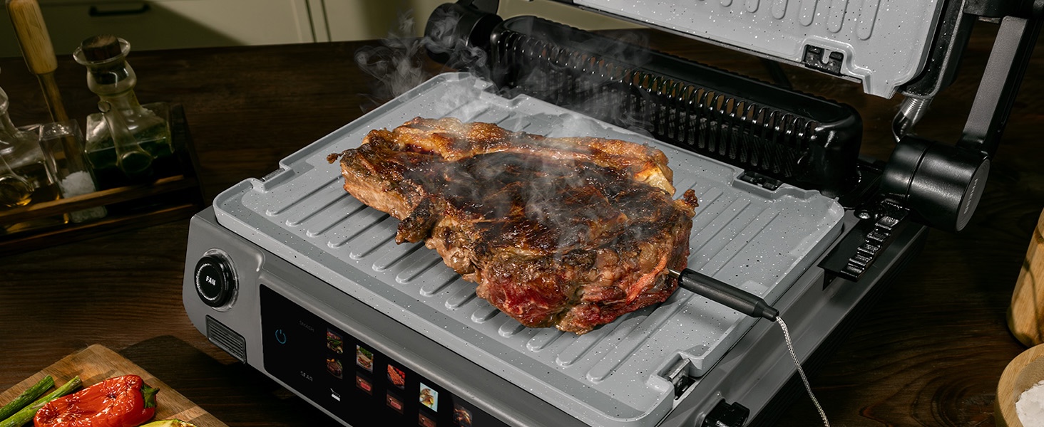 Електричний контактний гриль Cecotec Rock'nGrill 2200 Dual, 2000 Вт, розкладний на 180°, Smash-функція, 29x23 см