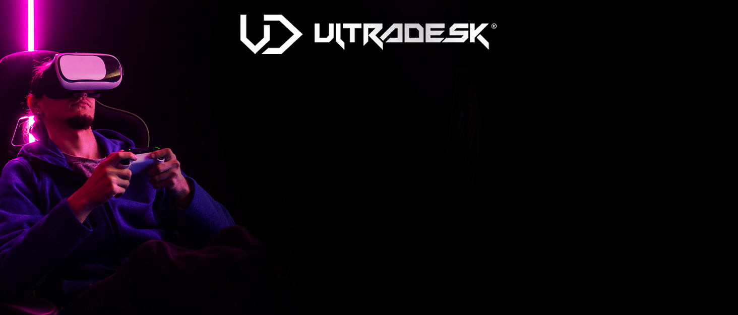 Ігровий стіл ULTRADESK Winger RGB LED L-подібний, електричний підйомний стіл для комп'ютера, білий, 155x111x60 см (лівий)