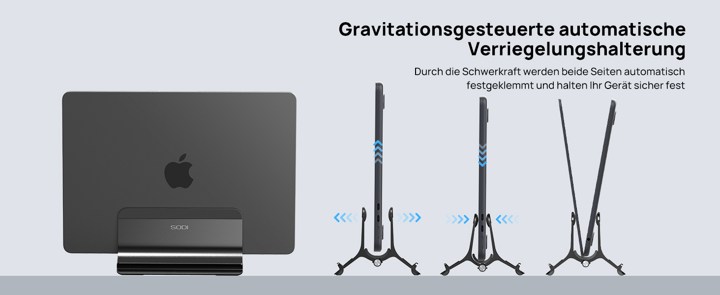 Підставка для ноутбука SODI вертикальна, автоматична, алюмінієва, чорна. Захист для MacBook Pro/Air, ноутбуків, планшетів, телефонів