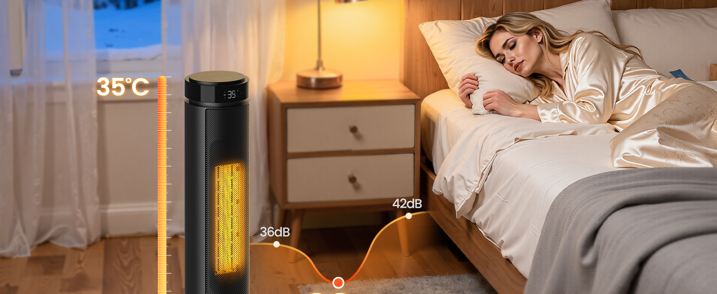 Електричний обігрівач 1500W з PTC-керамічним нагрівачем, портативний з термостатом та ECO-режимом, 4 режими, цифровий дисплей, таймер 12 годин, тихий (35dB), чорний (60см)