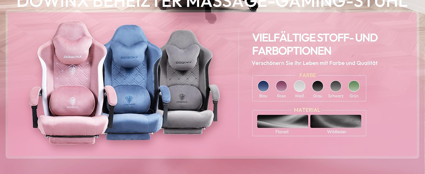 Ігровий крісло Dowinx з масажем, ергономічне, з підставкою для ніг, рожеве, до 200 кг